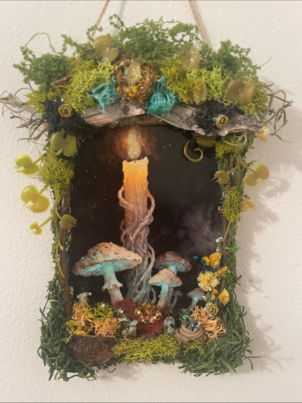 Mushroom Candle Wall print handcrafted border forest woods nature whimsical art